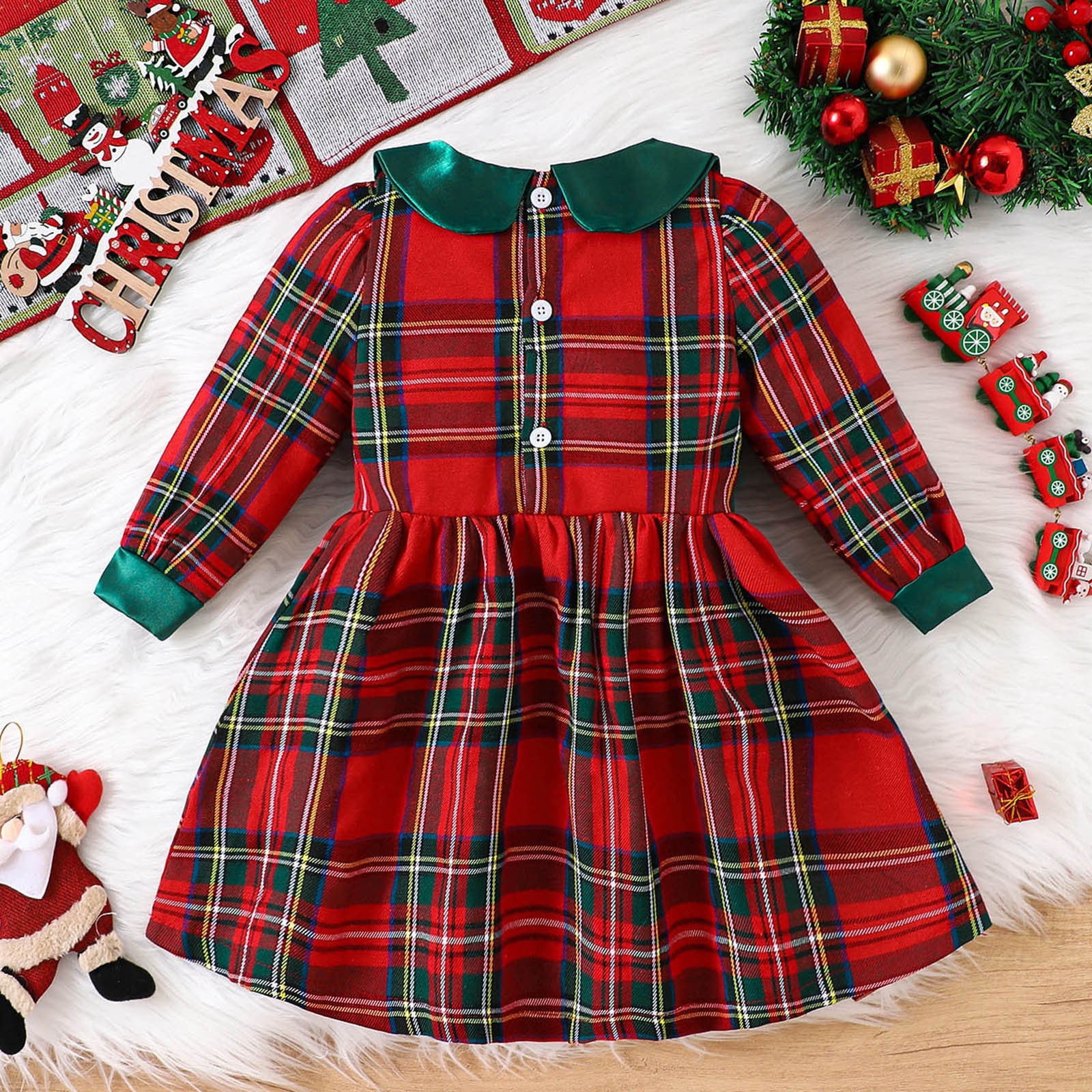 YWOAGH Girls Dresses Child Xmas Long Sleeve Plaid Bowknot Dresses