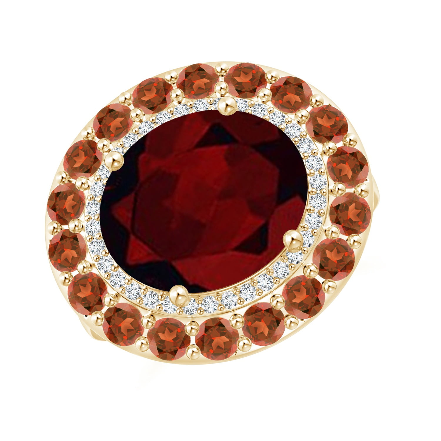 Angara - Valentine Jewelry Gift - Sideways Oval Garnet Double Halo