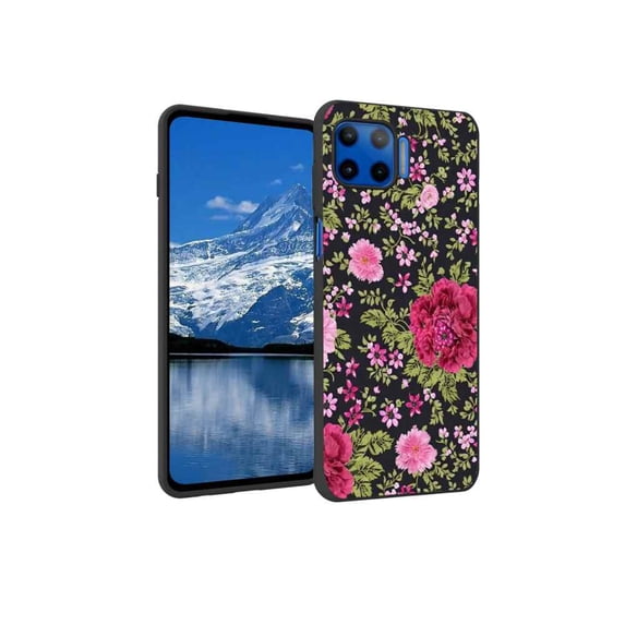 Pretty-floral-pink-black-Hispanic-Textile-Style-26 Phone Case, Degined for Moto G 5G Plus Case Men Women, Flexible Silicone Shockproof Case for Moto G 5G Plus