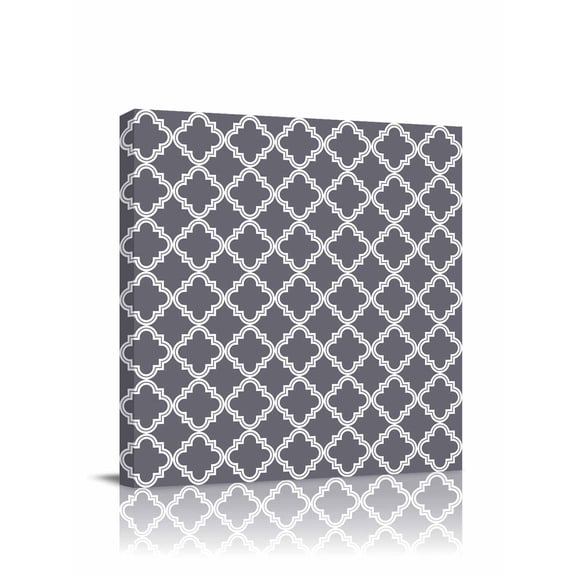 Abstract Geometric Canvas Wall Art, Dark Grey Moroccan Trellis Framed Wall Decor Modern Artwork Prints Painting for Living Room, Bedroom, Kitchen & Cafe Decor 8x8 Inch