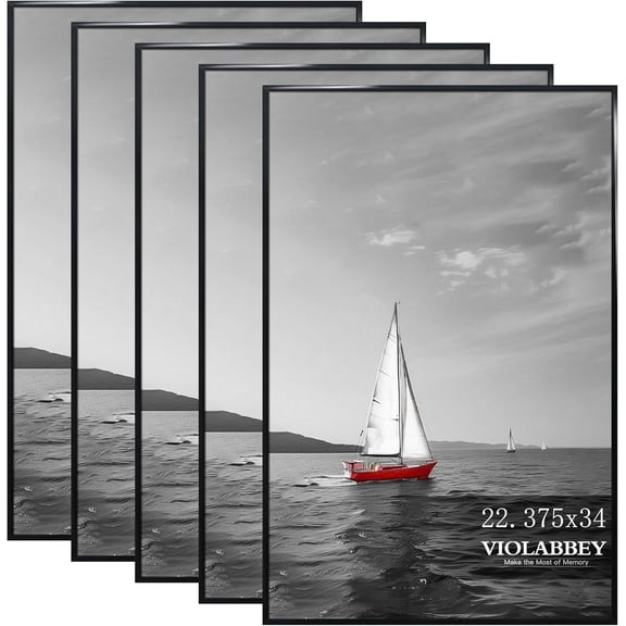 VIOLABBEY 22.375 x 34 Poster Frame Set of 5, Black Picture Frames for Wall Mounting Vertically or Horizontally, Gallery Wall Frame