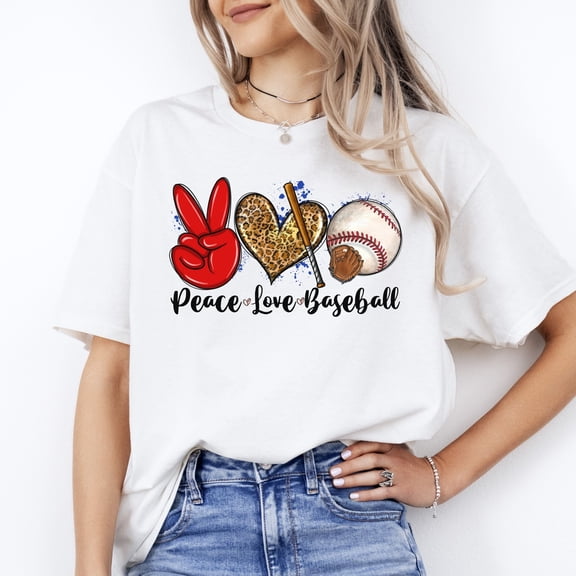 Peace Love Baseball Player Mama Leopard Heart T-Shirt
