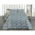 thumbnail image 2 of Ambesonne Hawaiian Quilted Coverlet 2 Pcs, Triangles Leaves Flamingo, Twin Size, Cadet Blue and Pink, 2 of 4