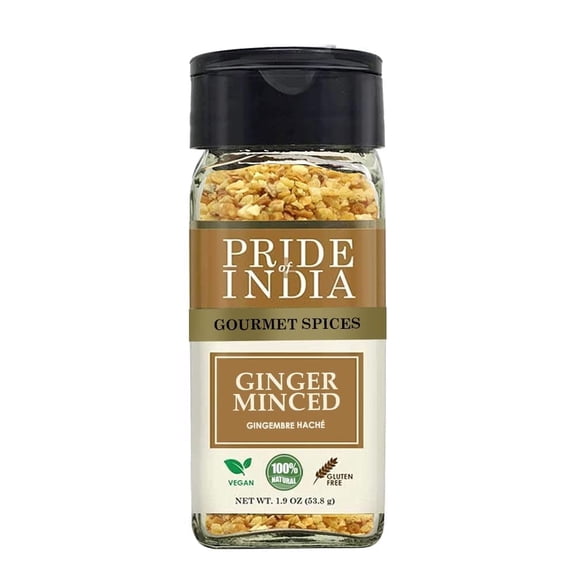 Pride Of India- Ginger Minced Whole- 1.9 oz Small Dual Sifter Jar- Vegan, Gluten-Free