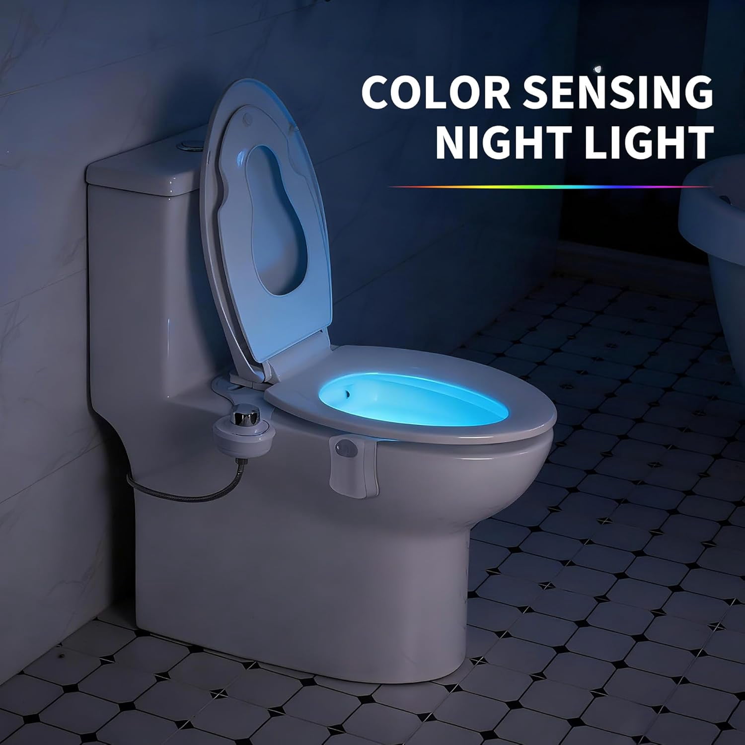 QinaQin Non Electric Bidet Toilet Attachment with Night Light,Bidet Attachment for Toilet with Dual Nozzles & Adjustable Water Pressure for Front & Rear Wash,Thin Profile,White