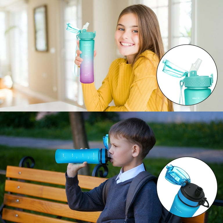 Kids Water Bottle with Straw for School Girls Boys, 15 Oz