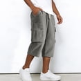 thumbnail image 5 of Dwelliawo Corduroy Men's Cargo Shorts Casual Capri Shorts Long Multi-Pockets 3/4 Pants Summer Hiking Elastic Waist Below Knee Pants Gray XL, 5 of 10