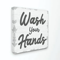 Stupell Industries Wash Your Hands Bathroom Neutral Gray Word Design Canvas Wall Art by Daphne Polselli