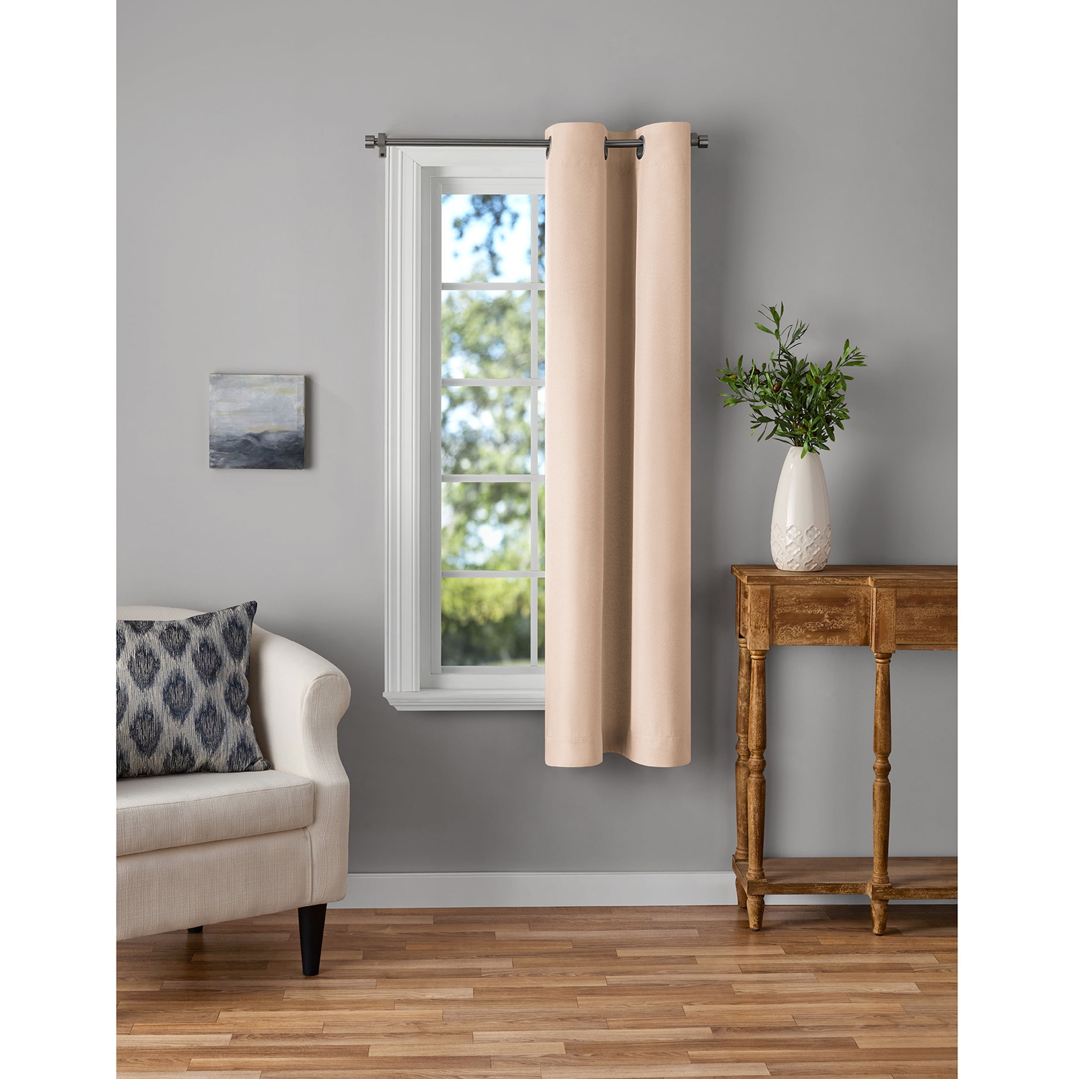 Mainstays Beige Solid Blackout Grommet Single Curtain Panel, 30" W x 63" L