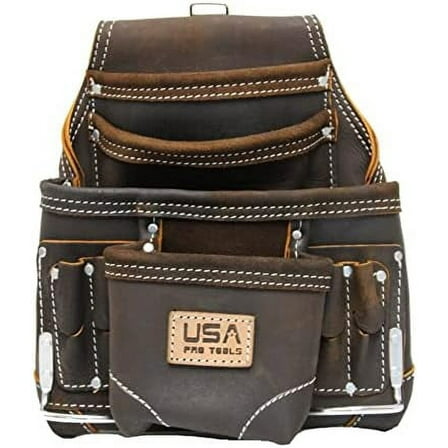 10 Pocket Top Grain Oil Tanned Leather Tool Pouch for Constructors, Electricians, Plumbers, Framers$$Tools