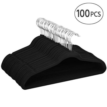 100X 360 Degree Non Slip Velvet Clothes Suit/Shirt/Pants Hangers Black 17.72 × 9.29 × 0.2 inch, Capacity 5 Lb