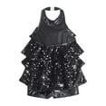 thumbnail image 5 of inhzoy Girls Shiny Sequined Gymnastic Leotard Modern Jazz Latin Ballet Dance Dress Ruffles Tutu Skirts Black 6, 5 of 8