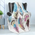 thumbnail image 4 of Feather Soft Flannel Fleece Throw Blanket, Abstract Feathers with Display Watercolor Style Boho Inspiration Vintage, Cozy Plush for Indoor and Outdoor Use, 70" x 90", Multicolor, by Ambesonne, 4 of 5