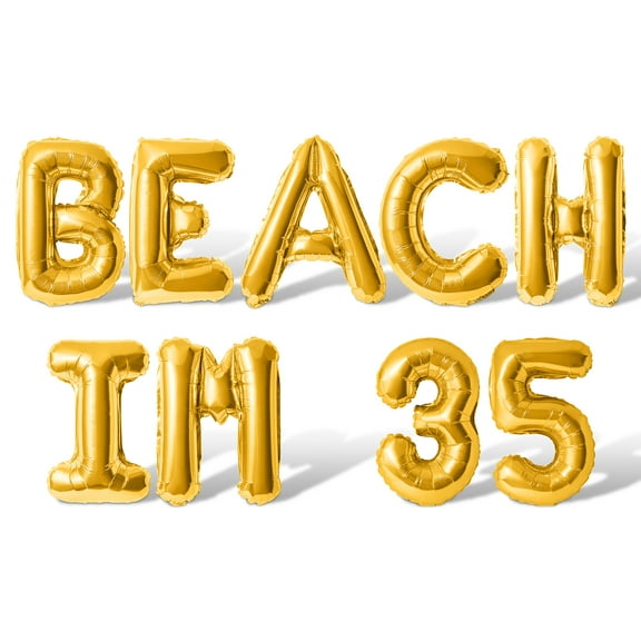 Letter Balloons - BEACH IM 35 16" Inch Alphabet Letters Foil Mylar Balloon 35th Birthday Party Banner (Gold)