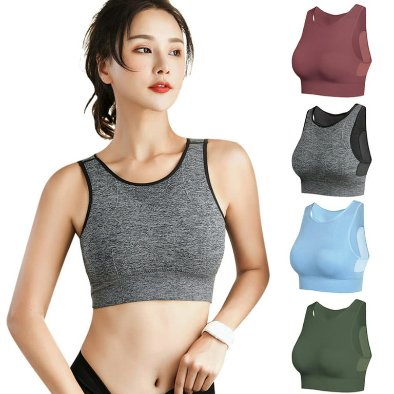 Valcatch 4 Pack High Neck Sports Bra for Women Longline Full Coverage Sports  Bras Medium Impact Padded Workout Crop Tops for Yoga Gym 