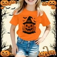 thumbnail image 2 of LIIPEE Girls Boys T-Shirt Halloween Cartoon Pumpkin Bat Graphic Printed Short Sleeve Round Neck Tshirt Tops Kids Stylish Casual Daily Party Photoshoot Tee,Orange,120, 2 of 3