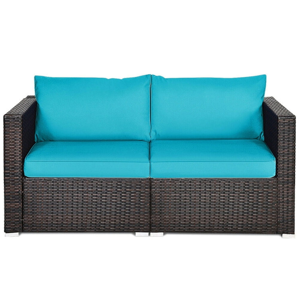 GVN Outdoor Furniture Sets, Outdoor Conversation Set,2PCS Patio Rattan Sectional Conversation Sofa Set-Blue GVN Outdoor Furniture Sets, Outdoor Conversation Set,2PCS Patio Rattan Sectional Conversation Sofa Set-Blue