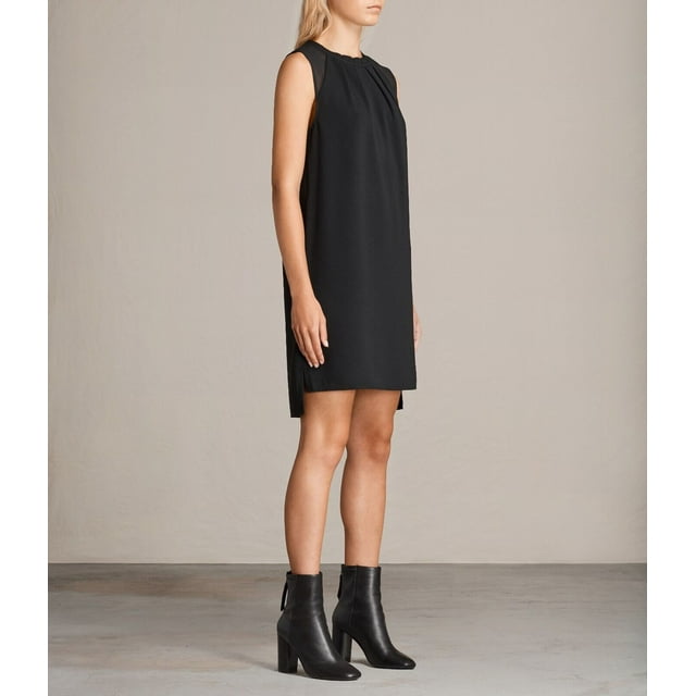 All Saints Robe Courte Sans Manches pour Femmes en Noir Taille S s'Adapte comme TP