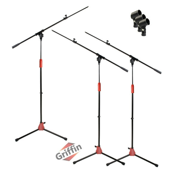 Microphone Stand with Telescopic Boom Arm (Pack of 3) by GRIFFIN - Adjustable Holder Mount For Studio Recording Accessories, Singing Vocal Karaoke by GeekStands.com