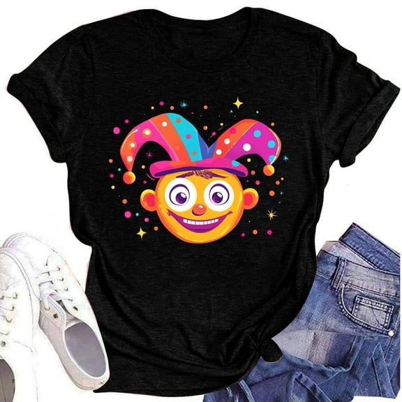 NAMTYQX Women's Summer Tops Loose Fit Short Sleeve Casual Plus Size Cool Muster O-Neck Light Print Womens Blouses Black Size 2XL