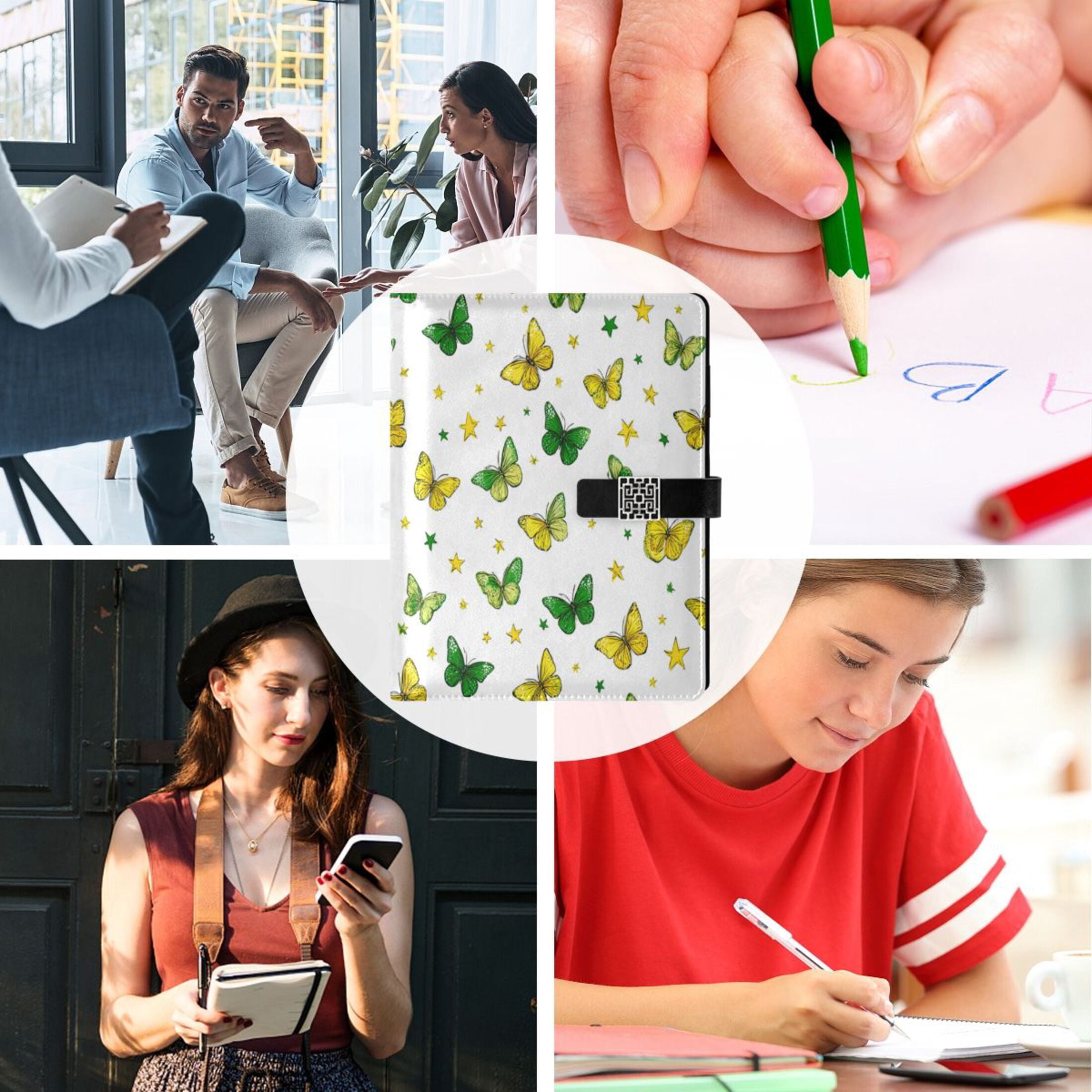 Leather Planner Leather Notebook Notebook Journal Binder Design Pen Pocket Design Convenient for Storage Beautiful Butterflies