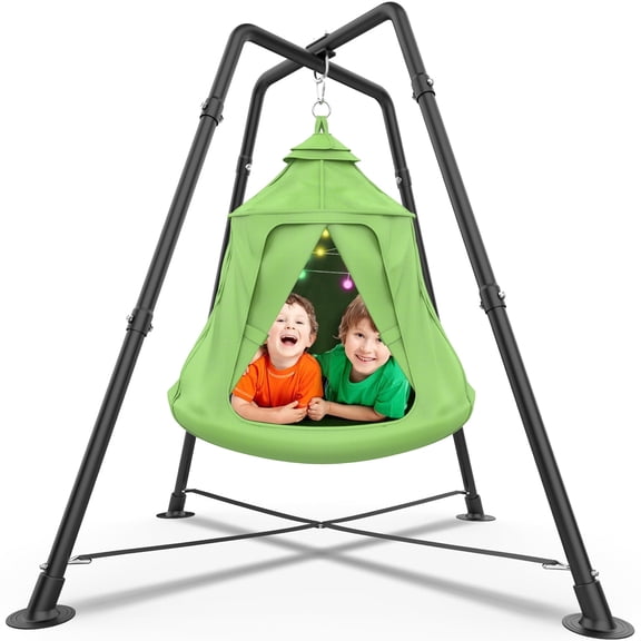 G TALECO GEAR Metal Swing Set with Play Tent Swing Chair, Outdoor Indoor Sensory Swings for Autism Kids and Adults, 330 lbs, Green