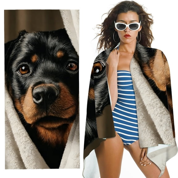 RKSupls Rottweiler Dog Peeking Microfiber Beach Towel, Extra Large Quick Dry Lightweight Absorbent Towel for Travel Swimming Camping, Soft Super Absorbent- 30x60 in