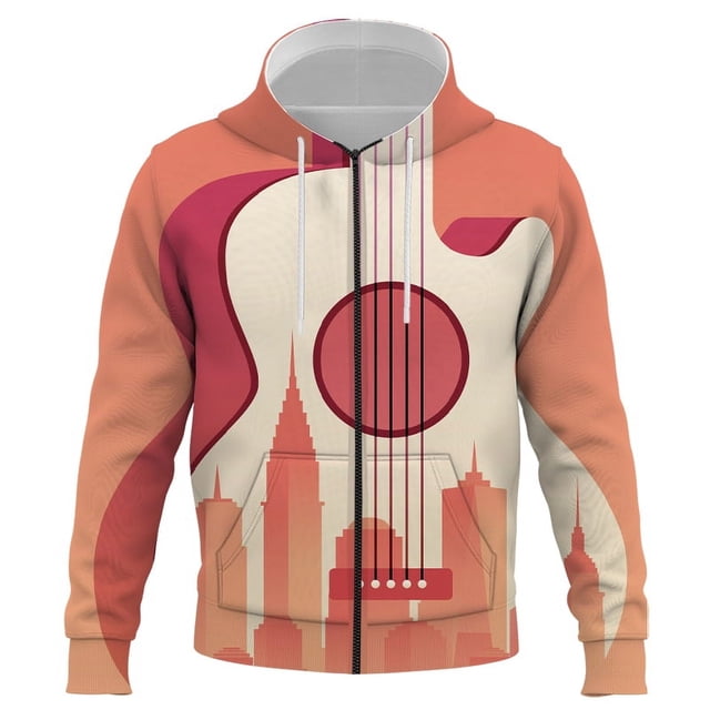 Sudadera con capucha de manga larga con estampado 3D de guitarra para niño y niña, sudadera con cremallera, ropa de calle para hombre y mujer