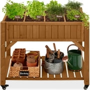 Best Choice Products Elevated Mobile Pocket Herb Garden Bed Planter w/ Lockable Wheels, Storage Shelf - Acorn Brown