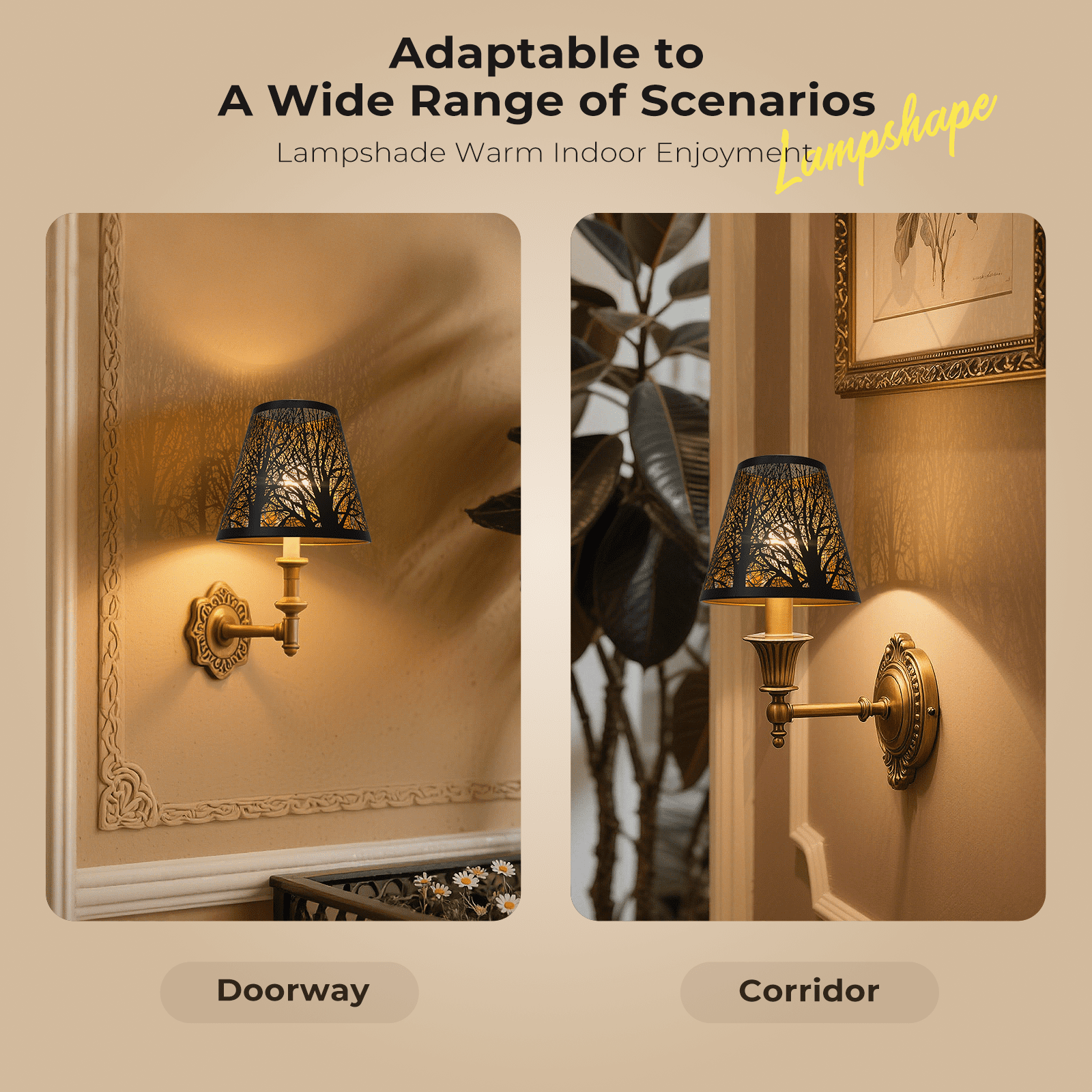 2Pcs Small Lamp Shade for Wall Lamp, AEELLEEA Barrel Metal Mini Lamp Shade for Table Lamp with Pattern of Trees for Table Chandelier Floor Lamp 4 x 7 x 6 Inch