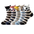 thumbnail image 1 of 5 pares de calcetines divertidos con diseño de animales para mujer, con diseño de gato y perro, talla única., 1 of 5