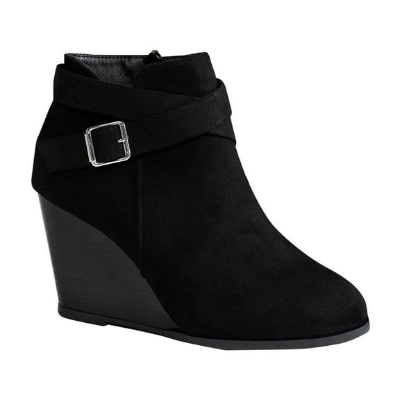 Miluxas Women's Wedge Ankle Boots Fall Low Heel Short Booties Shoes Black 9.5(43)