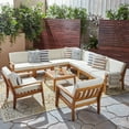thumbnail image 2 of GDF Studio Parma Outdoor Acacia Wood 9 Seater Sectional Sofa Chat Set with Cushions, Teak and Beige, 2 of 14