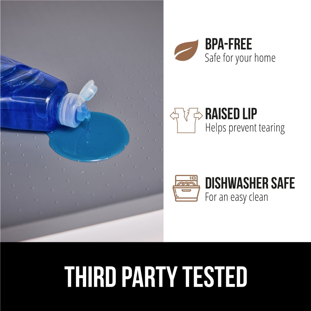 GORILLA GRIP Waterproof Silicone Under Sink Mat with Lip for Kitchen and Bathroom, 34 x 22 in, Gray