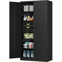 MIIIKO Metal Storage Cabinet with Locking Doors, Black Garage Lockable Steel Cabinets with 4 Doors and 5 Shelves for Home, Garage, Pantry Workshop Warehouse