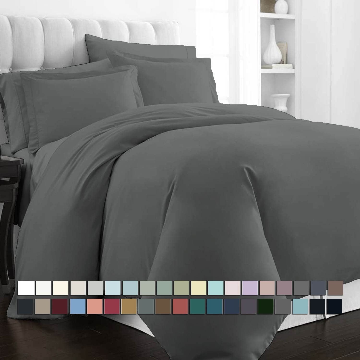 400 Thread Count 100% Cotton Soft Luxury Comforter Cover and Two Pillow Shams Dark Gray Duvet Cover King with Button Closure and Corner Ties 3 Piece Sateen Weave Bedding Set