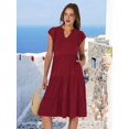 thumbnail image 4 of Womens Summer Dress Ruffle Sleeve V Neck Midi Dresses Tiered Boho Beach Sundress Wine Red XL, 4 of 9