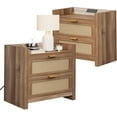 thumbnail image 1 of BeesClover Night Stand Set of 2, Rattan Night Stand with Charger Station, 23.6" Wide Boho Bedside Table with 2 Drawers, Modern Larger Nightstand for Bedroom, Living Room Hallway, 1 of 7