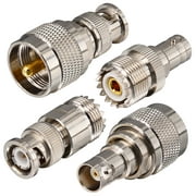 Onelinkmore BNC Male/Female to UHF Male/Female 4 Type RF Coaxial Connector Kit SO239/PL-259 Male/Female to BNC Female/Male Connector RF Coaxial Adapter Set Silver (4pcs)