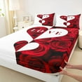 thumbnail image 3 of jejeloiu Rose Loves Pattern Twin Sheet Sets,Romsntic Valentins'S Day Twin Fitted Sheet,Red White Flat Sheet For Men Women,Luxury Bedroom Decor,3-Piece, 3 of 7