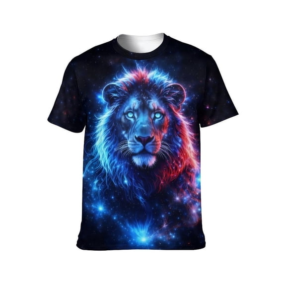 LAOLIUSN Men’s Lion Graphic T-Shirt, Majestic Lion Face Animal Graphic Tee, 3D All Over Print Short Sleeve Crewneck, S-4XL