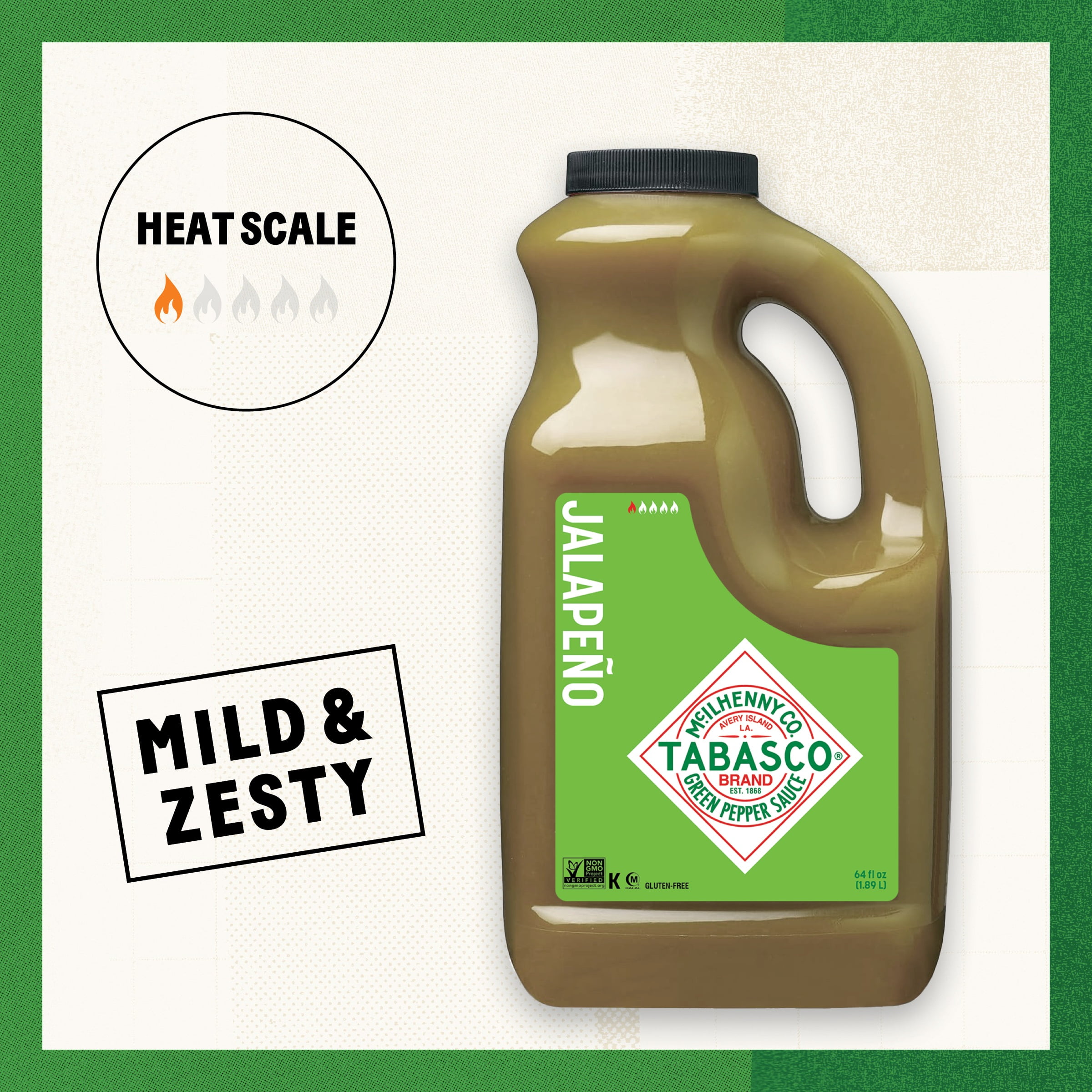 Tabasco Green Pepper Sauce, 64 fl. oz Regular Half Gallon Jug