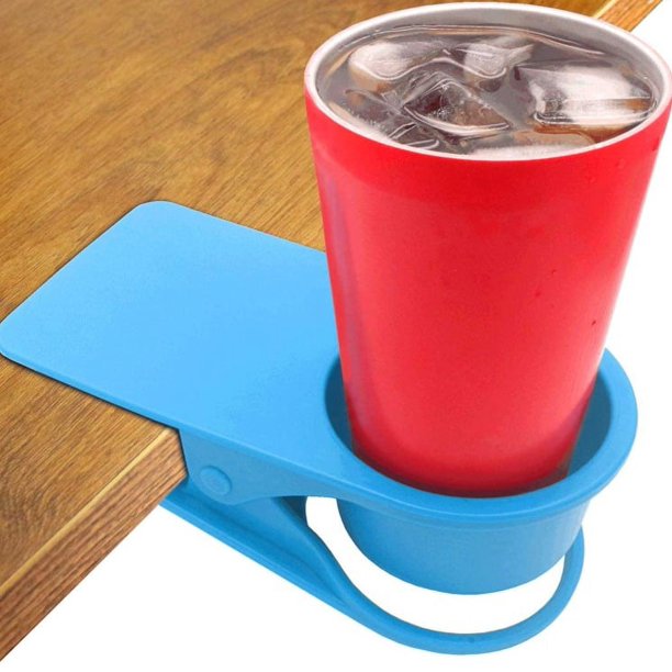 Portavasos con clip para botella de bebida, 2 uds., para escritorio de mesa (azul)