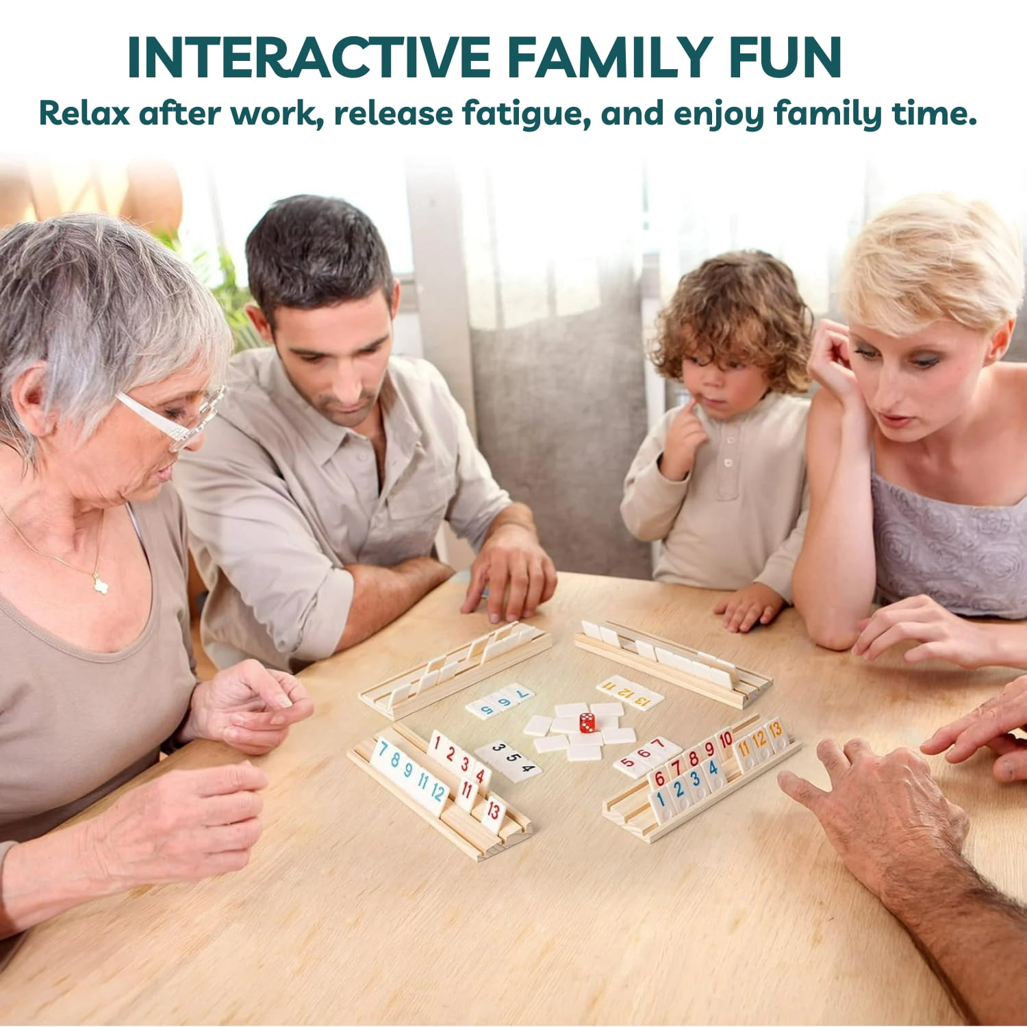 WAAYEE 4 Pack Wooden Rummy Game Racks Trays, Replacement Holders Compatible with Rummikub & Rummy Cube Games (Racks Only)