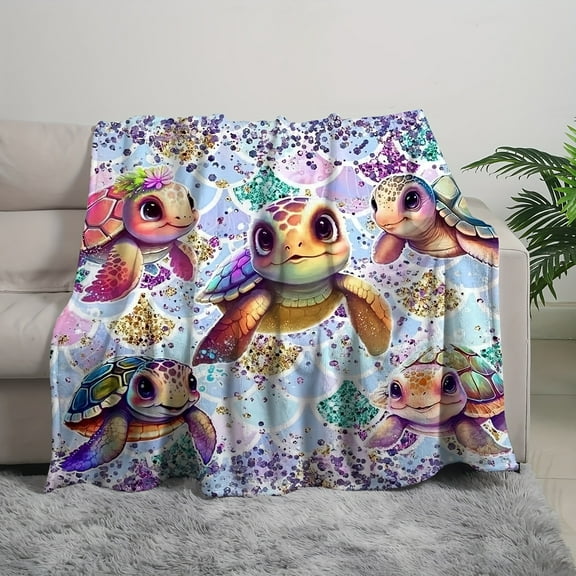 1pc Cozy Turtle Print Blanket - Soft, Warm, and Versatile Throw for Adults, Perfect for Couch, Sofa, Office, Bed, Camping, and Travel - Multi-Purpose Gift for All Seasons