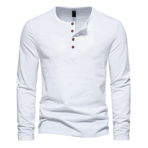 Jersey de botones de moda informal para hombre: camiseta estampada de manga larga, material de poliéster, uso diario/laboral