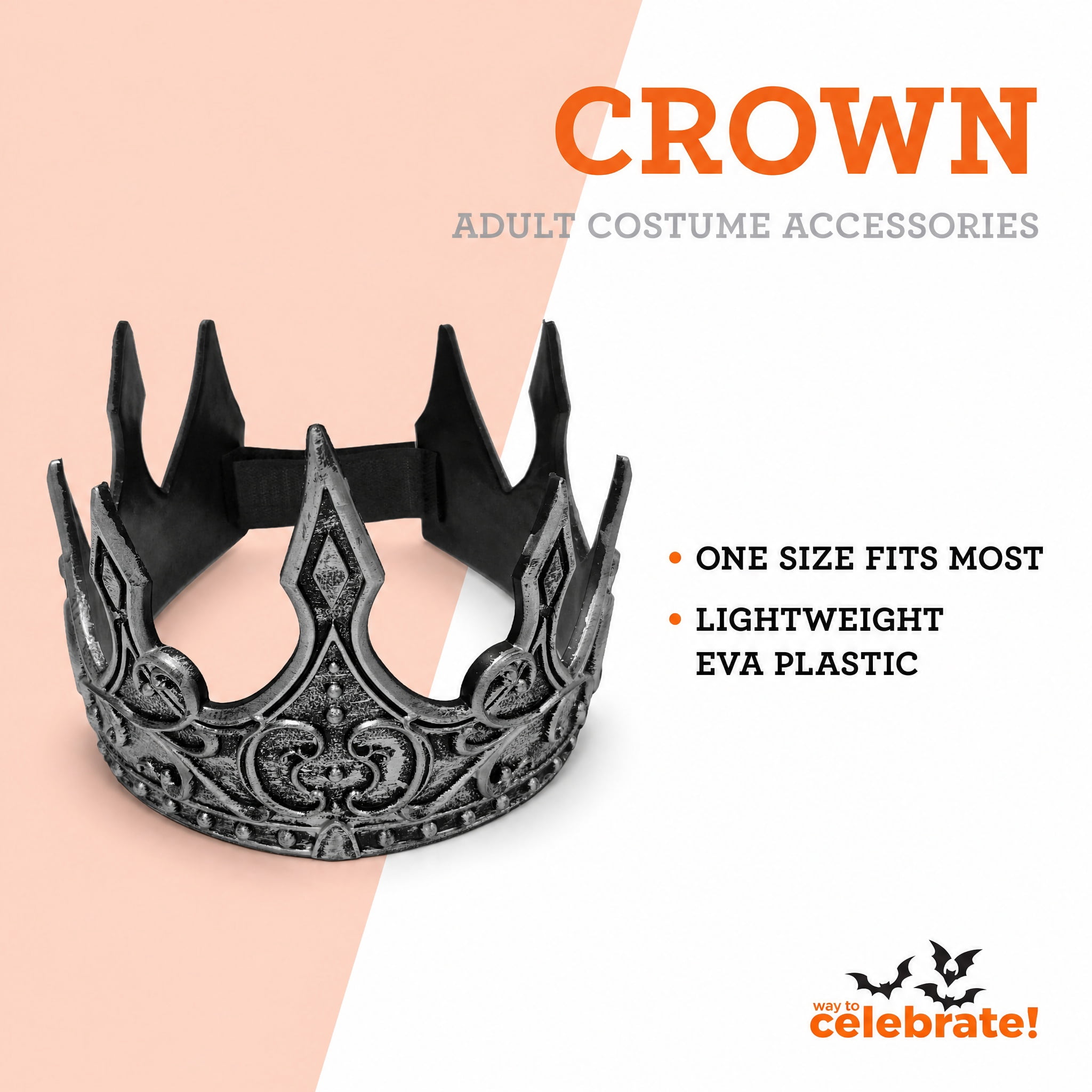 Crown Costume Accessory for Adults, Gray and Black, Halloween by Way To Celebrate