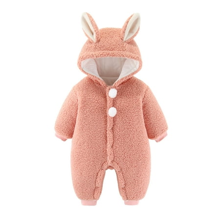 

Mikilon Toddler Baby Boys Girls Color Plush Cute Bear Ears Winter Thick Keep Warm Jumpsuit Romper Infant Onesies Girls 0-3 Months Pink on Clearance