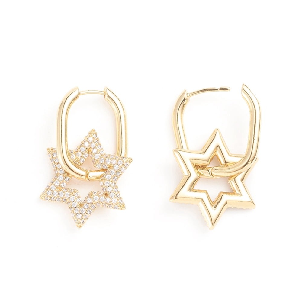 3pairs Brass Micro Pave Cubic Zirconia Huggie Hoop Earrings Long-Lasting Plated for Jewish Star of David Clear 33mm Pin: 0.8mm