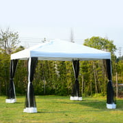 10x10ft Up Wedding Party Tent Gazebo Canopy with Removable Mesh Curtains and Carry Bag, White